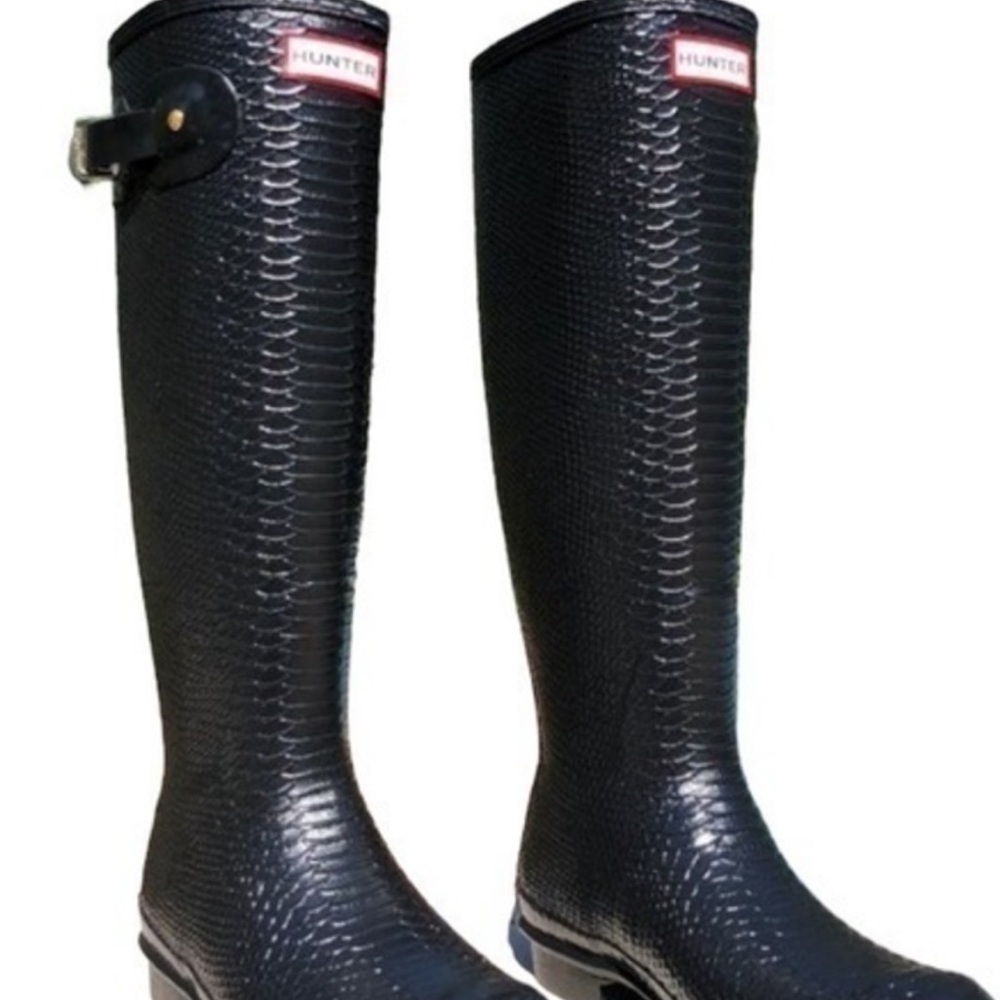 Hunter Textured Black Knee-High Boots